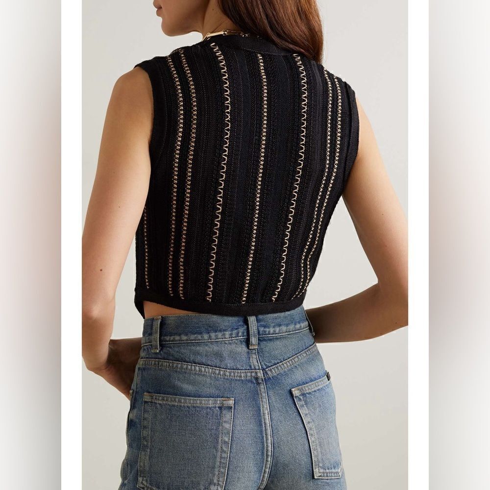Ralph Lauren Pre-Fall ‘23 Embroidered Stripe Crochet Knit Silk Linen Vest - Picture 15 of 17